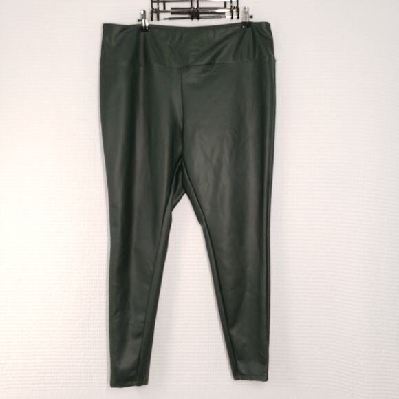 A New Day Faux Leather Leggings Womens XL Green Fleece Lined Matte High Waisted - Picture 1 of 16